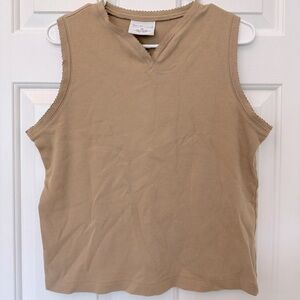 Vintage Westbound Tan Sleeveless Tee with Scalloped Detail - Medium